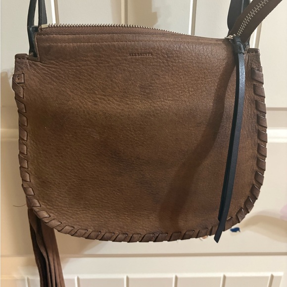 All Saints Handbags - All Saints Brown Leather Whipstitch Crossbody Bag
